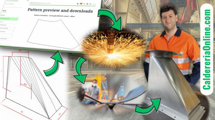 Online sheet metal pattern unfolding software for fabricators. Pattern unfolded with CaldereriaOnLine.com