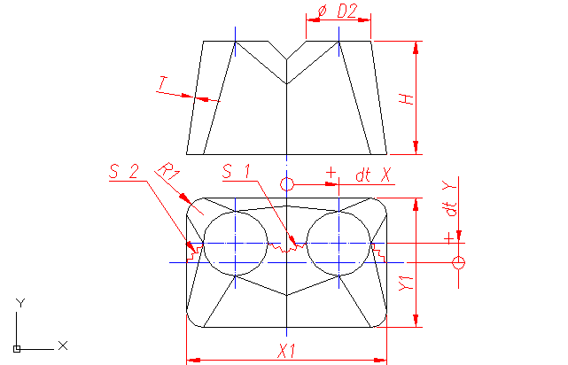 Desarrollo: Bifurcación (Y) - rectángulo [redondeado] a redondo - a - redondo