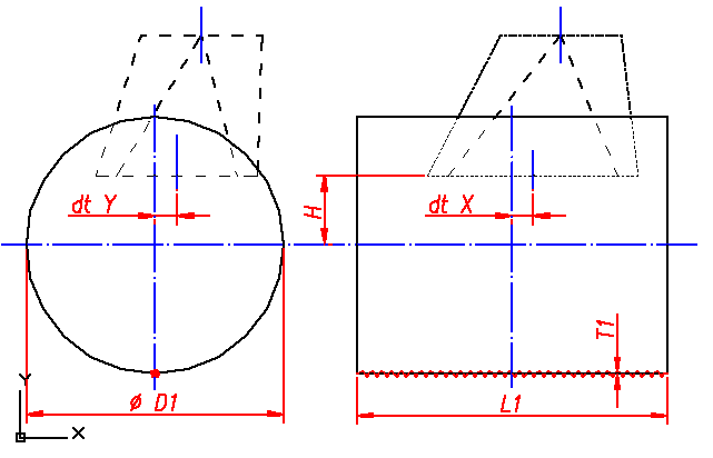 Desarrollo: ramal sobre cilindro - transición - rectángulo [redondeado] a redondo - desplazado - posición desplazada